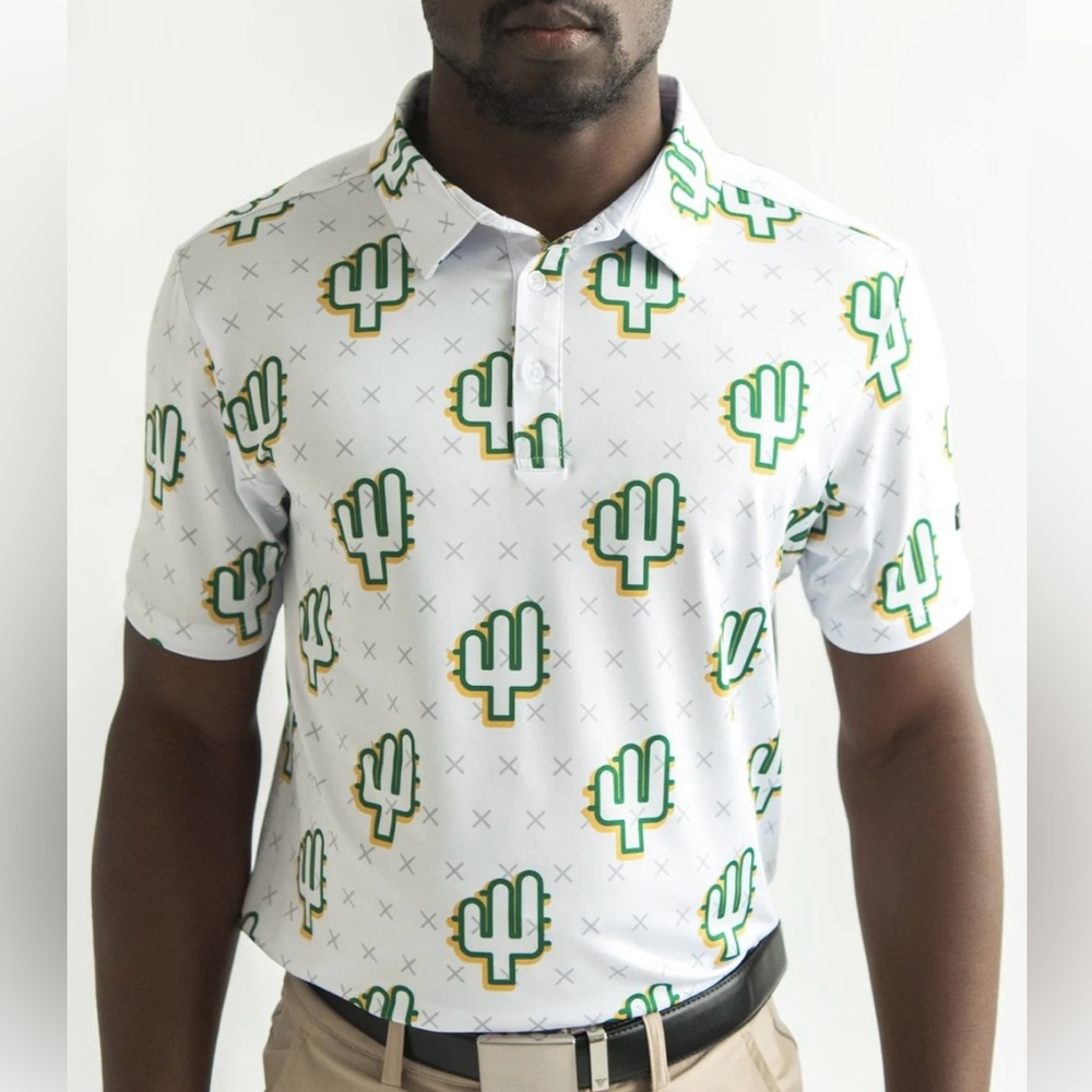 Yatta Golf The People polo men’s Polo Shirt with Green Cactus Design NWT